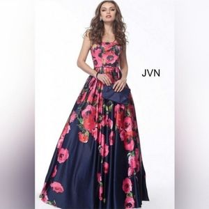 JOVANI Satin Floral Printed Ball Gown w/ Low Scoop Back Size 2